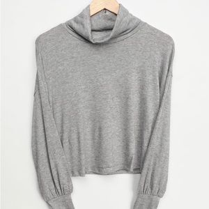 Lulus Alright By Me Heather Grey Turtleneck Balloon Sleeve Sweater Top